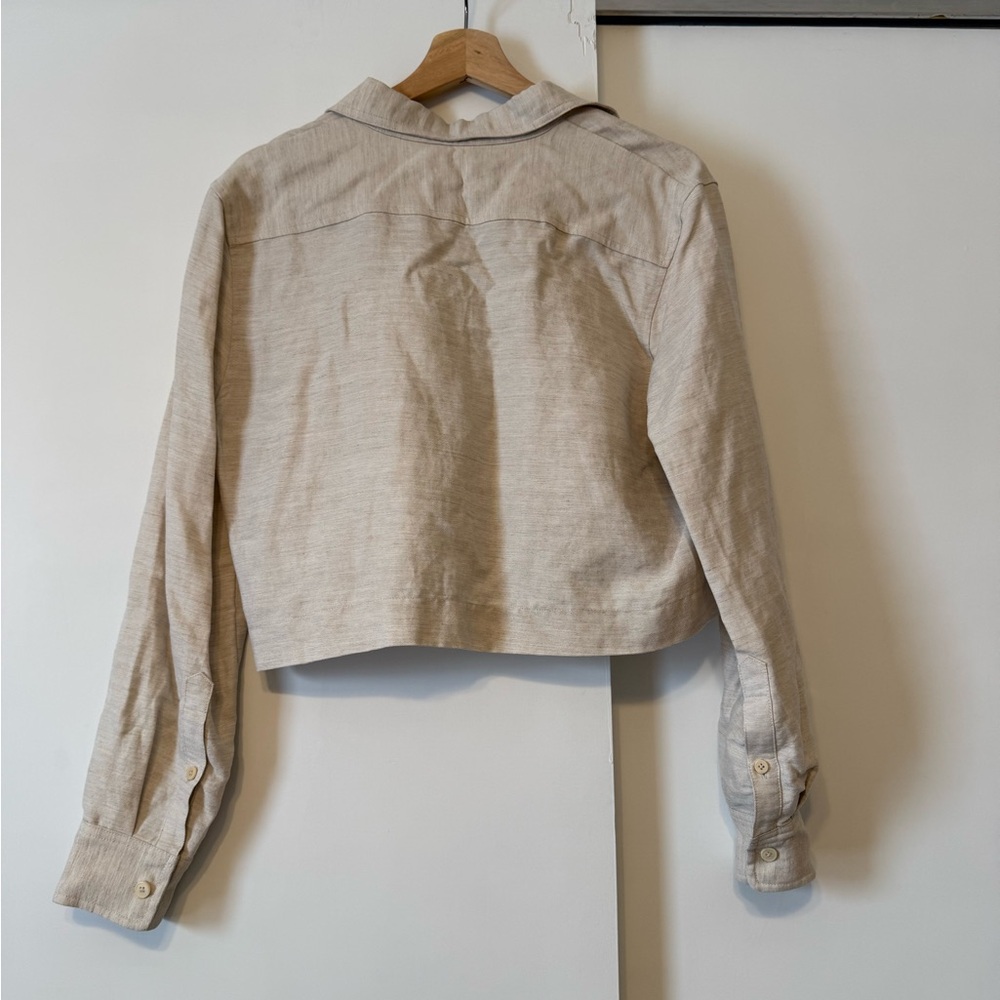 Wilfred Light Beige Linen Cropped Button-Down Shirt - Picture 6 of 6